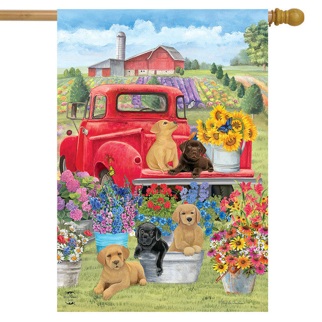 Spring Day Puppies House Flag