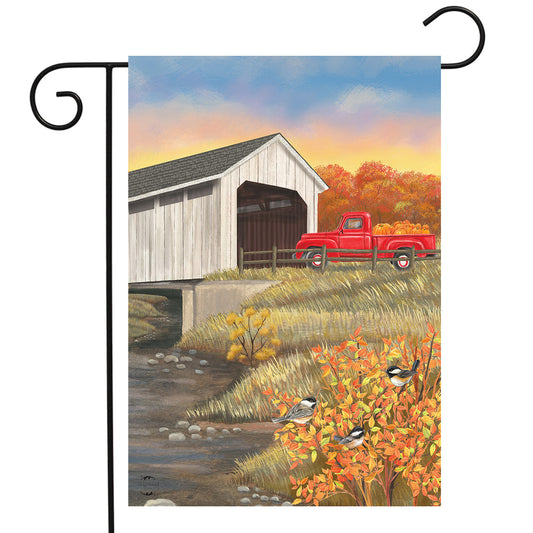 Autumn Bridge Sunset Garden Flag