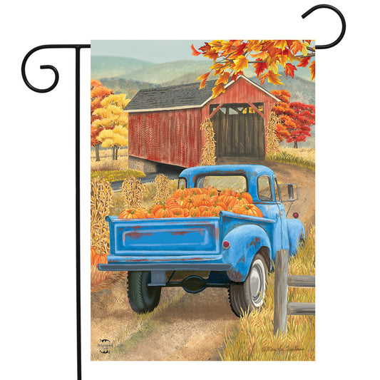 Autumn Bridge Truck Garden Flag