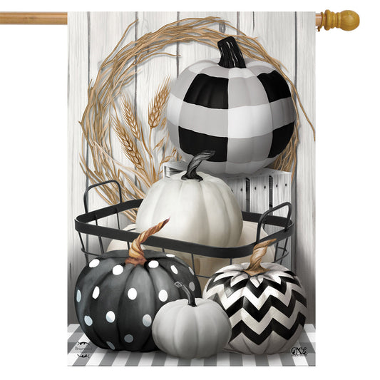 Black and White Pumpkins House Flag