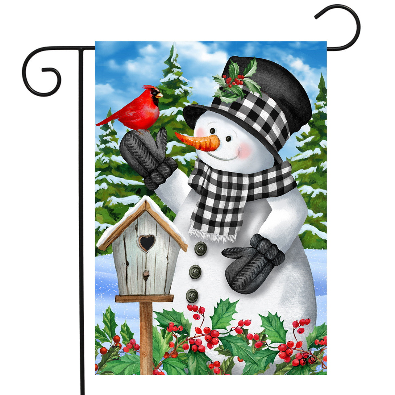 Checkered Snowman Garden Flag