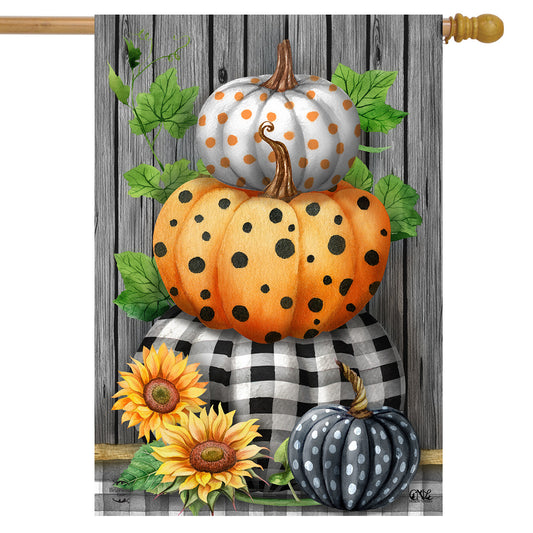 Patterned Pumpkin Stack House Flag