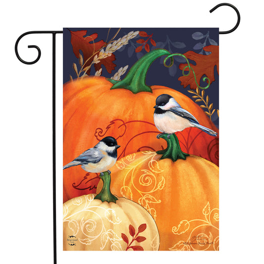 Pumpkins and Chickadees Garden Flag