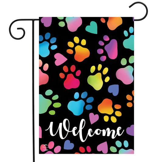 Rainbow Pawprints Garden Flag