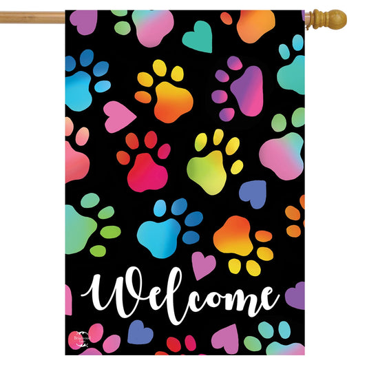 Rainbow Pawprints House Flag