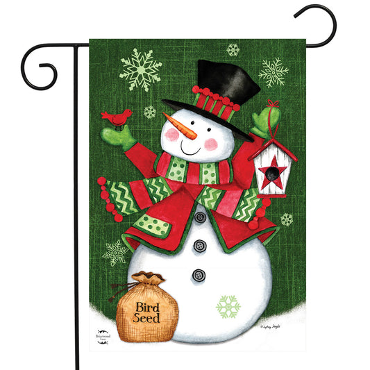 Snowman and Birdhouse Garden Flag