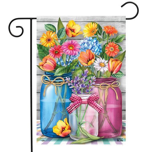 Spring Floral Jars Rustic Garden Flag