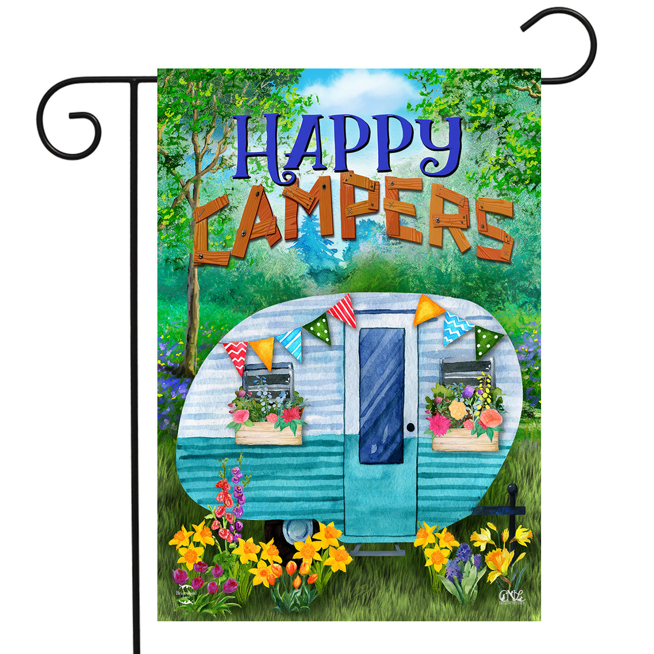 Spring Happy Campers Floral Garden Flag