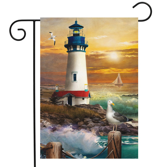 Sunset Lighthouse Garden Flag