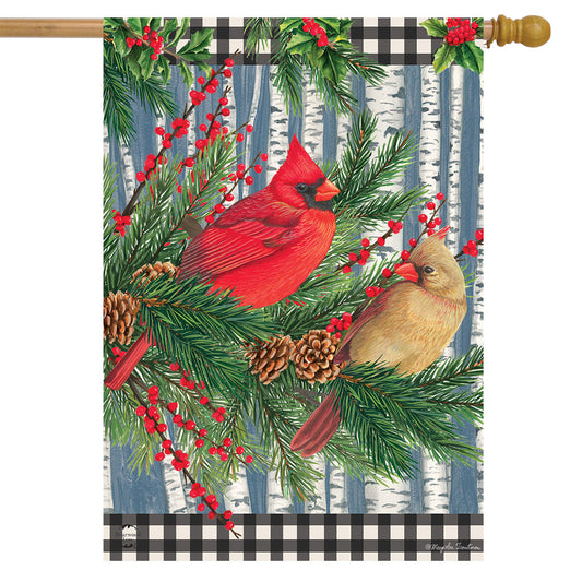 Winter Birch Tree Cardinals House Flag