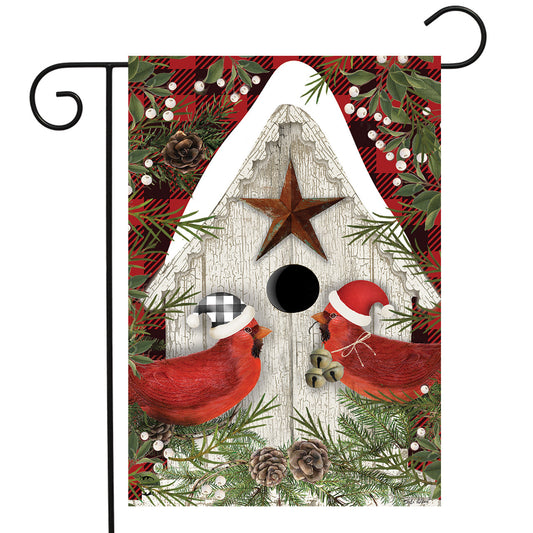 Winter Cardinals Birdhouse Garden Flag