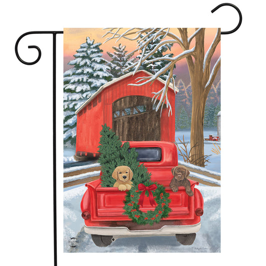 Winter Puppy Pickup Garden Flag